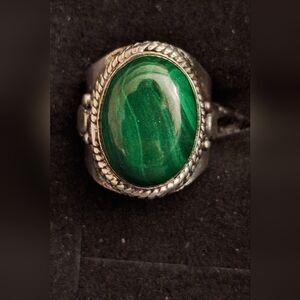 Malachite Natural Gemstone Ring Set in Silver Size 5.25